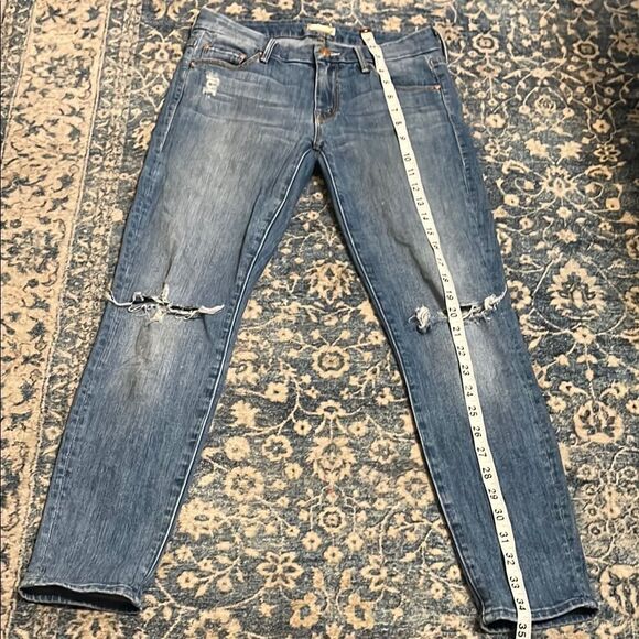 Mother The Looker Crop Blue Distressed Ripped Jeans Whole Lotta Trouble - Picture 11 of 13